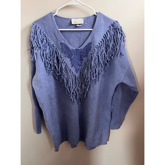 Vintage cache 90s sweater light blue with fringe oversized - Picture 1 of 8